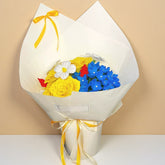 Twist Wire Flower Bouquet Yellow & Blue Floral Arrangement