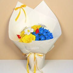 Twist Wire Flower Bouquet Yellow & Blue Floral Arrangement