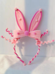 Handmade Bunny Ear Headband Pink Floral Rabbit Hair Accessory
