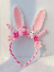 Handmade Bunny Ear Headband Pink Floral Rabbit Hair Accessory