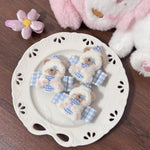 Plush Bear Hair Clips with Blue Gingham Bows Cute Kawaii Hair Accessories