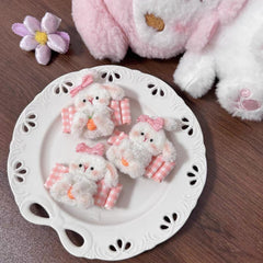 Plush Bear Hair Clips with Blue Gingham Bows Cute Kawaii Hair Accessories