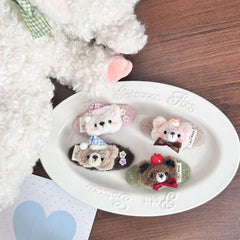 Cute Plush Bear Hair Clips Kawaii Handmade Style Hair Accessories