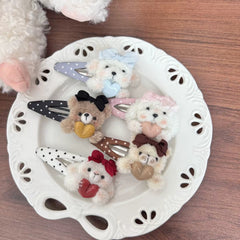 Plush Bear Heart Hair Clips Kawaii Bow Accent Hair Accessories