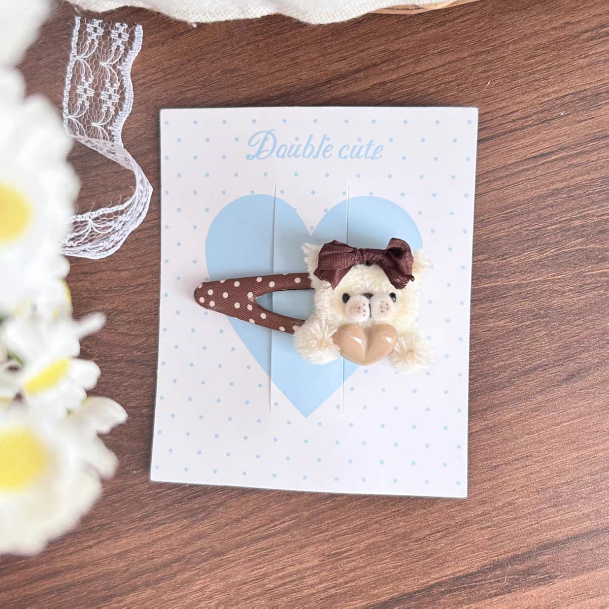 Plush Bear Heart Hair Clips Kawaii Bow Accent Hair Accessories