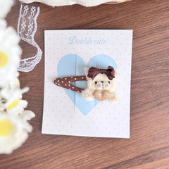 Plush Bear Heart Hair Clips Kawaii Bow Accent Hair Accessories