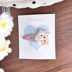 Plush Bear Heart Hair Clips Kawaii Bow Accent Hair Accessories