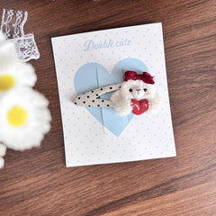 Plush Bear Heart Hair Clips Kawaii Bow Accent Hair Accessories