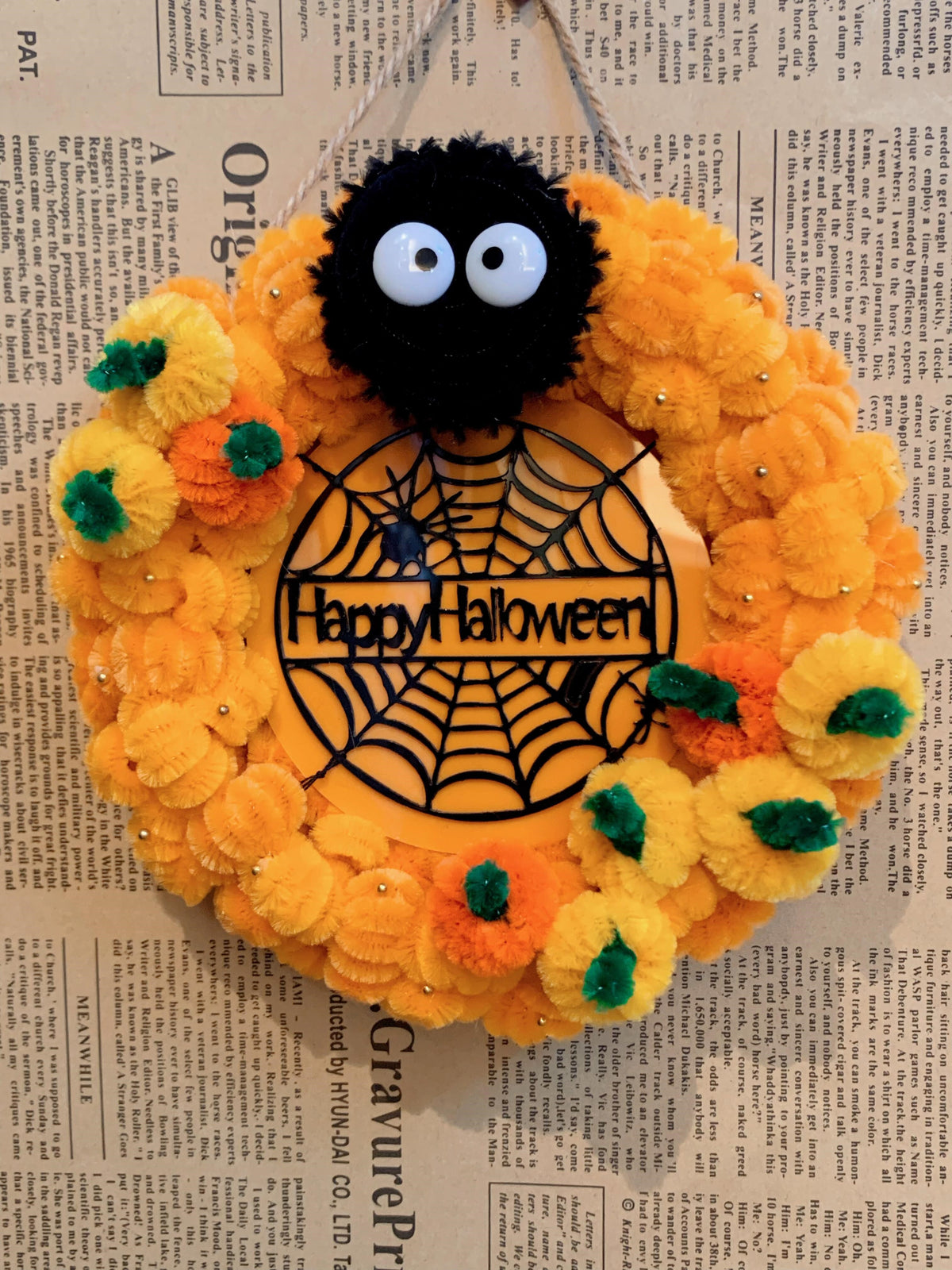 Handmade Halloween Wreath Cute Spider & Pumpkin Door Decor