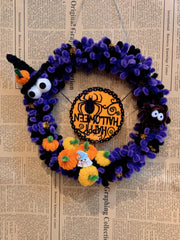 Purple & Black Halloween Wreath Witch & Pumpkin Door Decor