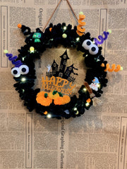 Purple & Black Halloween Wreath Witch & Pumpkin Door Decor