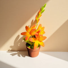 Vibrant Orange Twisted Wire Potted Flower Decor