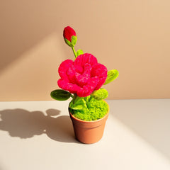 Vibrant Red Twisted Wire Rose Potted Decor