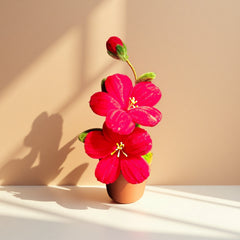 Vibrant Red Plush Flower Potted Decor