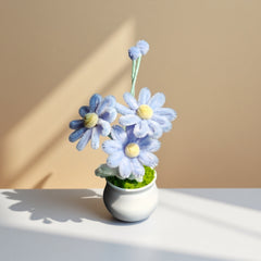 Soft Blue Daisy Potted Decor Cute Floral Desk Accent