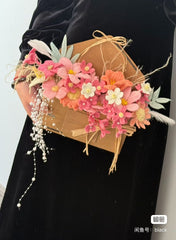 Handmade Coral Floral Envelope with Pearls & Feathers