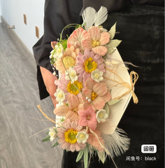 Handmade Pastel Floral Fan with Feathers & Pearls