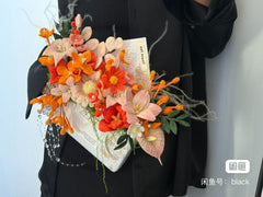 Handmade Orange & Pink Floral Bouquet with Pearls & Card