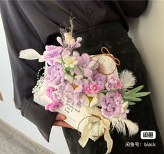 Handmade Purple & Pink Twisted Paper Flower Bouquet with Feathers & Book Accent