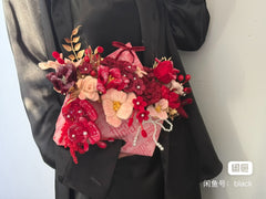 Handmade Red & Pink Twisted Paper Flower Bouquet with Double Happiness Accent