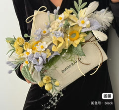 Handmade Yellow & Lavender Twisted Paper Flower Bouquet with Book & Feathers