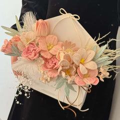Peach & Blush Twisted Paper Flower Bouquet with Feathers & Book Accent