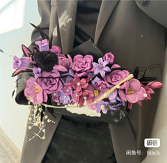 Handmade Purple Floral Twisted Stick with Pearls & Velvet Accents